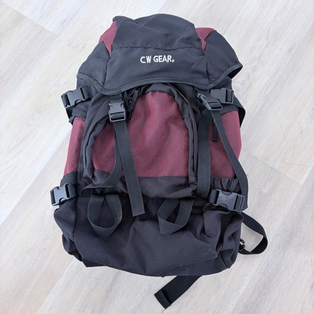 CW Gear Hiking Backpack Black Burgundy Padded Waist Belt Outdoor Rucksack